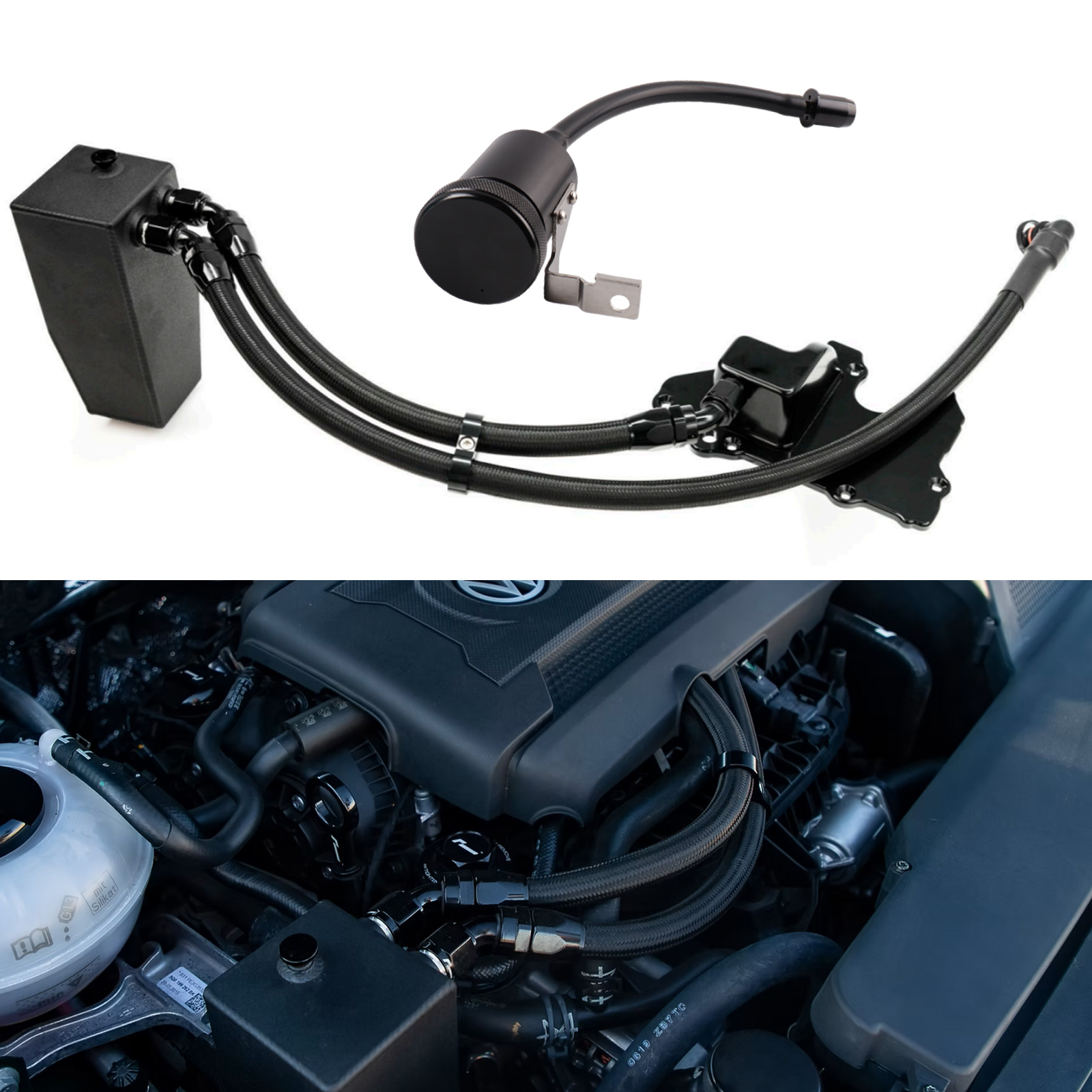 Oil Drain Tank - Aluminium-Ölabscheiderbehälter-Kit + Waschflasche für SEAT Leon